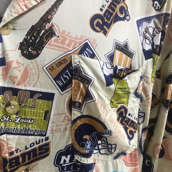 Vintage NFL St. Louis Rams Button Down Short Sleeve Rayon Shirt Men's Size 2XL - Picture 4 of 6
